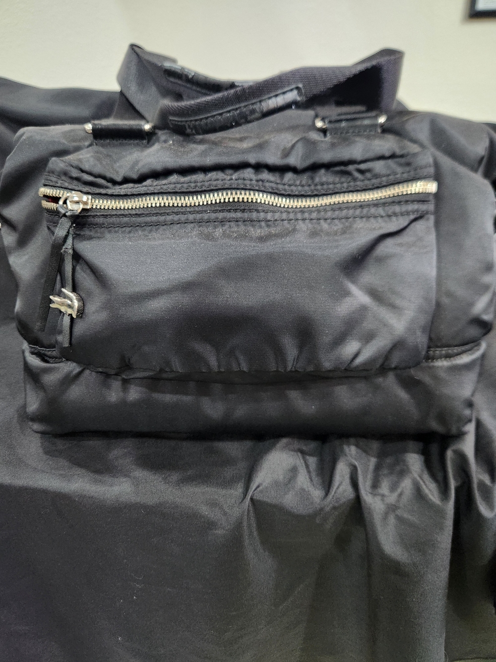 Lacoste Black Nylon Shoulder Bag with Front Zip Pocket